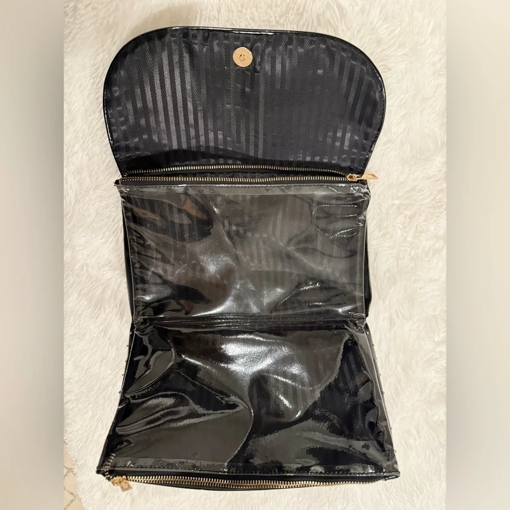 Vince Camuto Black Patent Gold Dots Cosmetic Travel Case